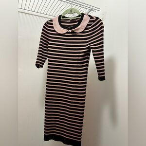 Valentino Black and Pink Striped Long Sleeve Dress